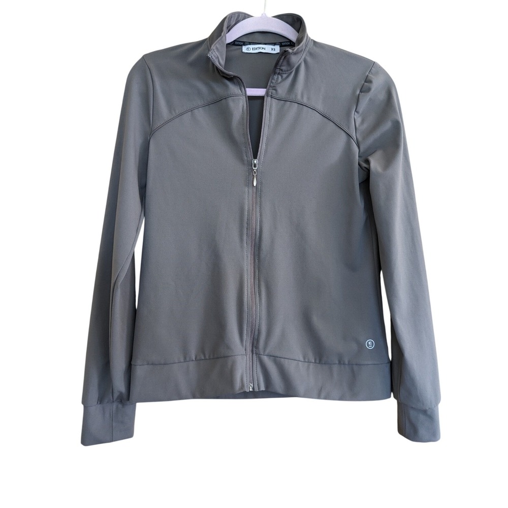Edition‎ Womens Full Zip Track Jacket Gray Mock Neck Athletic Activewear XS